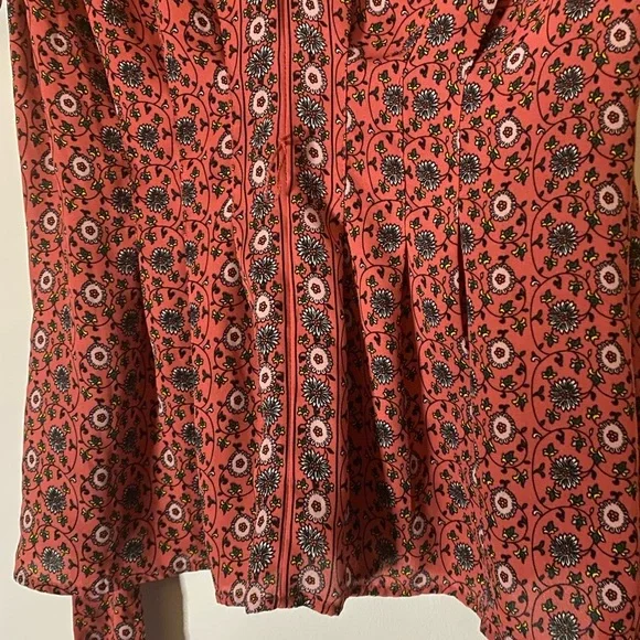 FLORAL Tunic (S) Relaxed V-neck with Butterfly Sleeve, Signed Back/Belted Waist - Picture 10 of 11